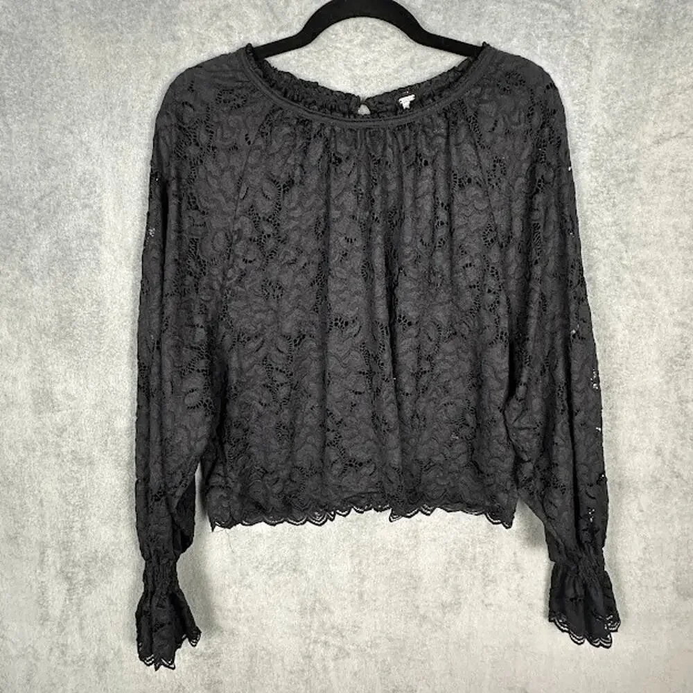 Free People Top Womens Extra Small Black Lace Whimsigoth Dark Fairy Romantic